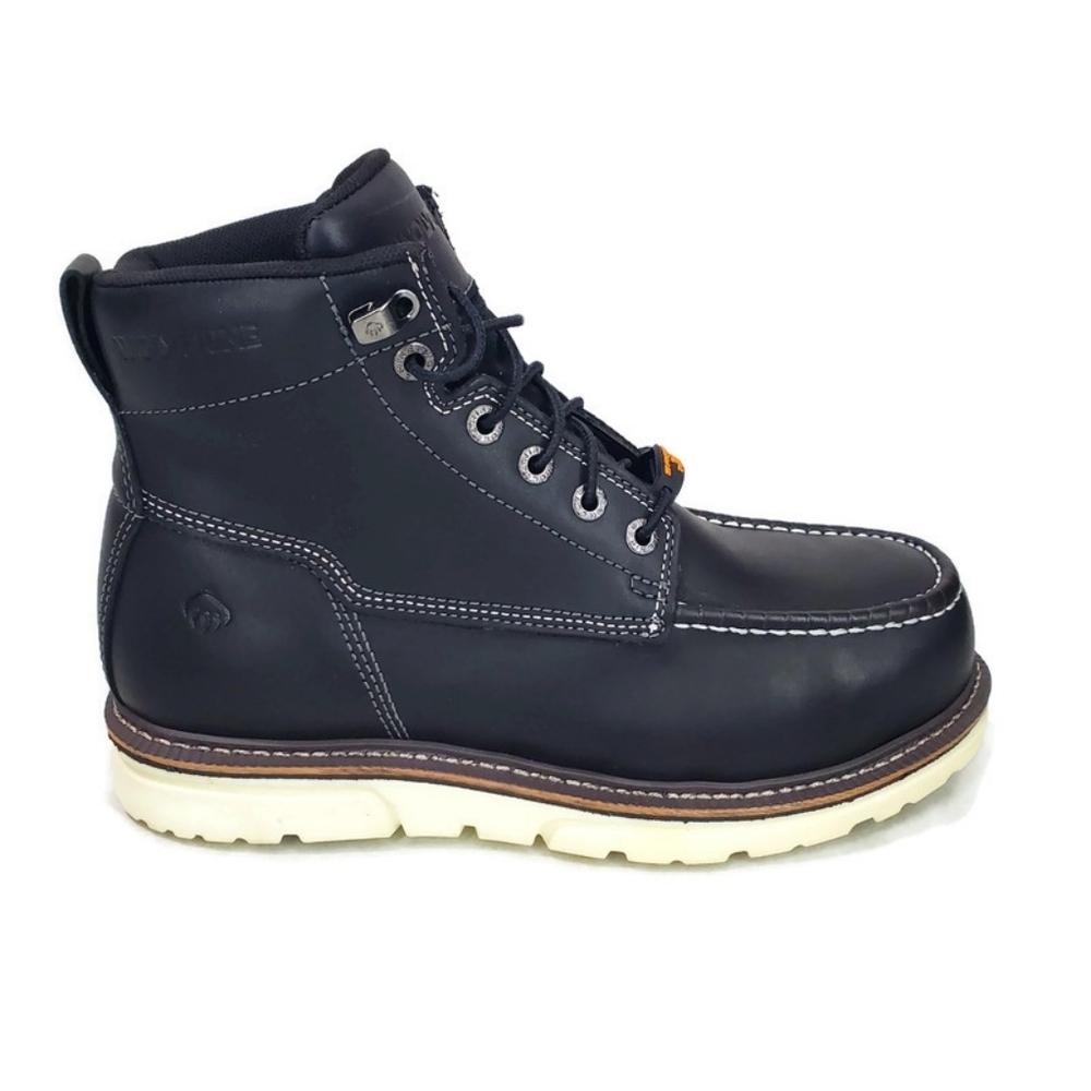 Wolverine Black Leather Moc Toe Work Boots with White Sole